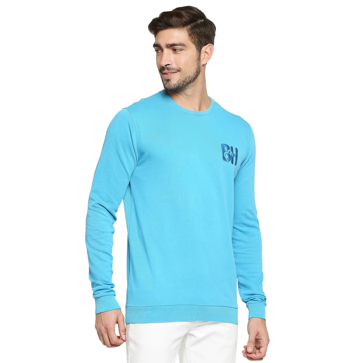 Being Human Clothing Men Regular Fit Crew Neck Sweatshirt-Scuba Blue