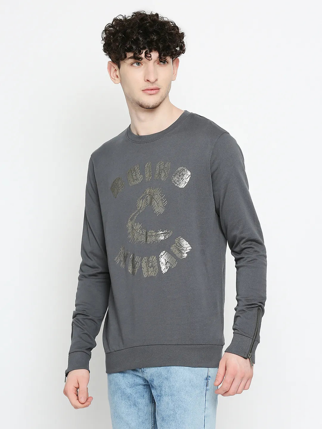 Being Human Clothing Men Regular Fit Crew Neck Sweatshirt-Charcoal
