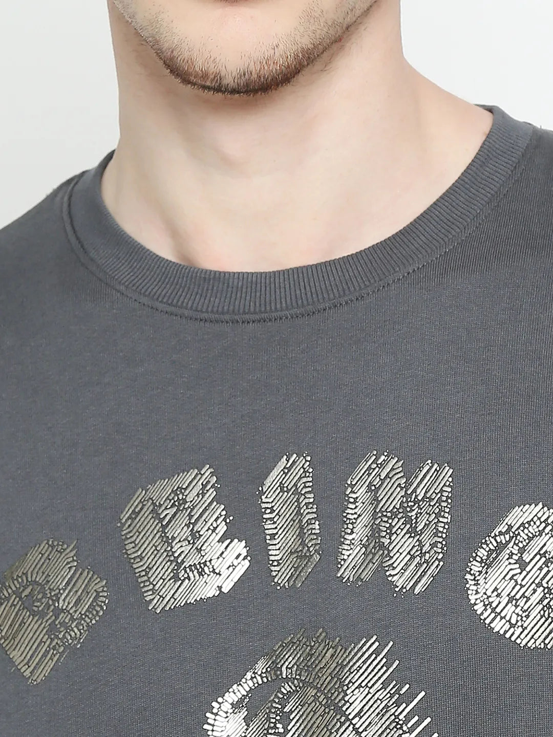 Being Human Clothing Men Regular Fit Crew Neck Sweatshirt-Charcoal