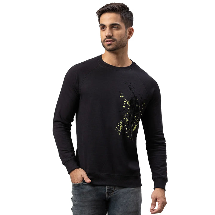 Black Regular Fit Round Neck Long Sleeves Cotton Men's Sweatshirt
