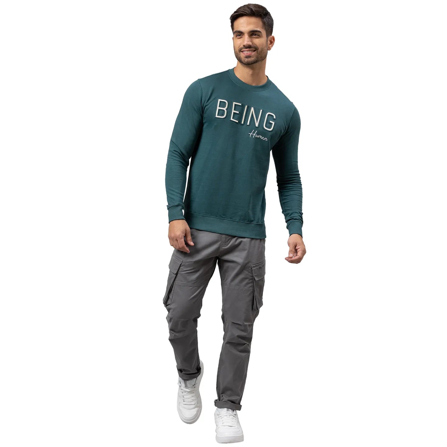 Being Human Clothing Men Regular Fit Crew Neck Sweatshirt-Forest Green
