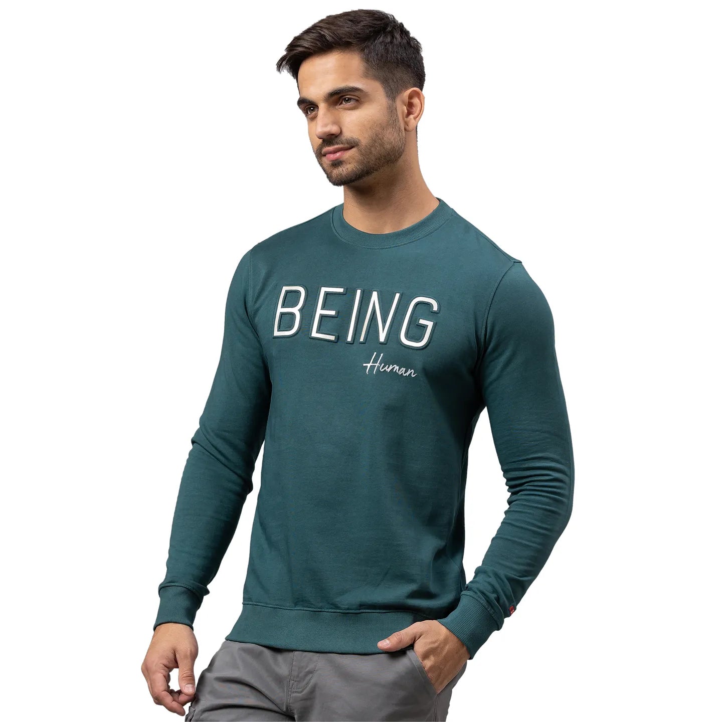 Being Human Clothing Men Regular Fit Crew Neck Sweatshirt-Forest Green