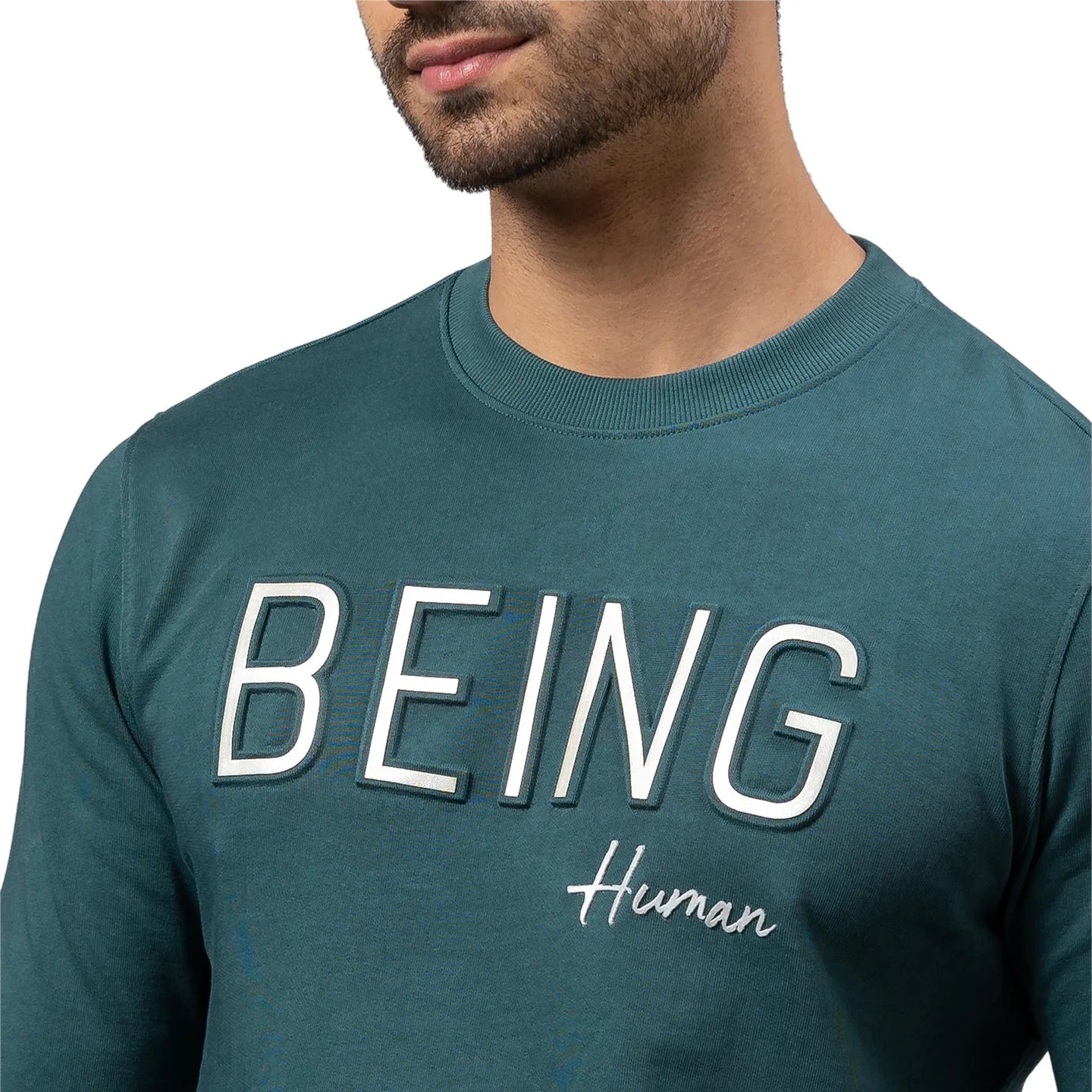 Being Human Clothing Men Regular Fit Crew Neck Sweatshirt-Forest Green