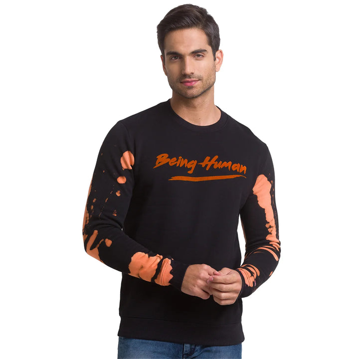 Black Regular Fit Round Neck Long Sleeves Cotton Men's Sweatshirt