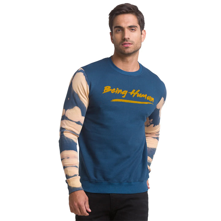Blue Regular Fit Round Neck Long Sleeves Cotton Men's Sweatshirt