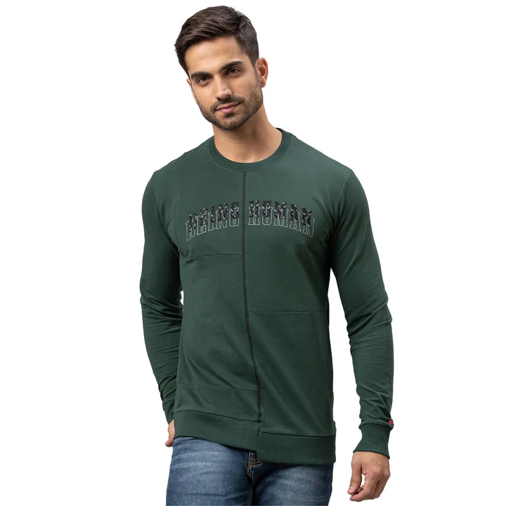 Forest Green Regular Fit Round Neck Men's Sweatshirt by Being Human Clothing