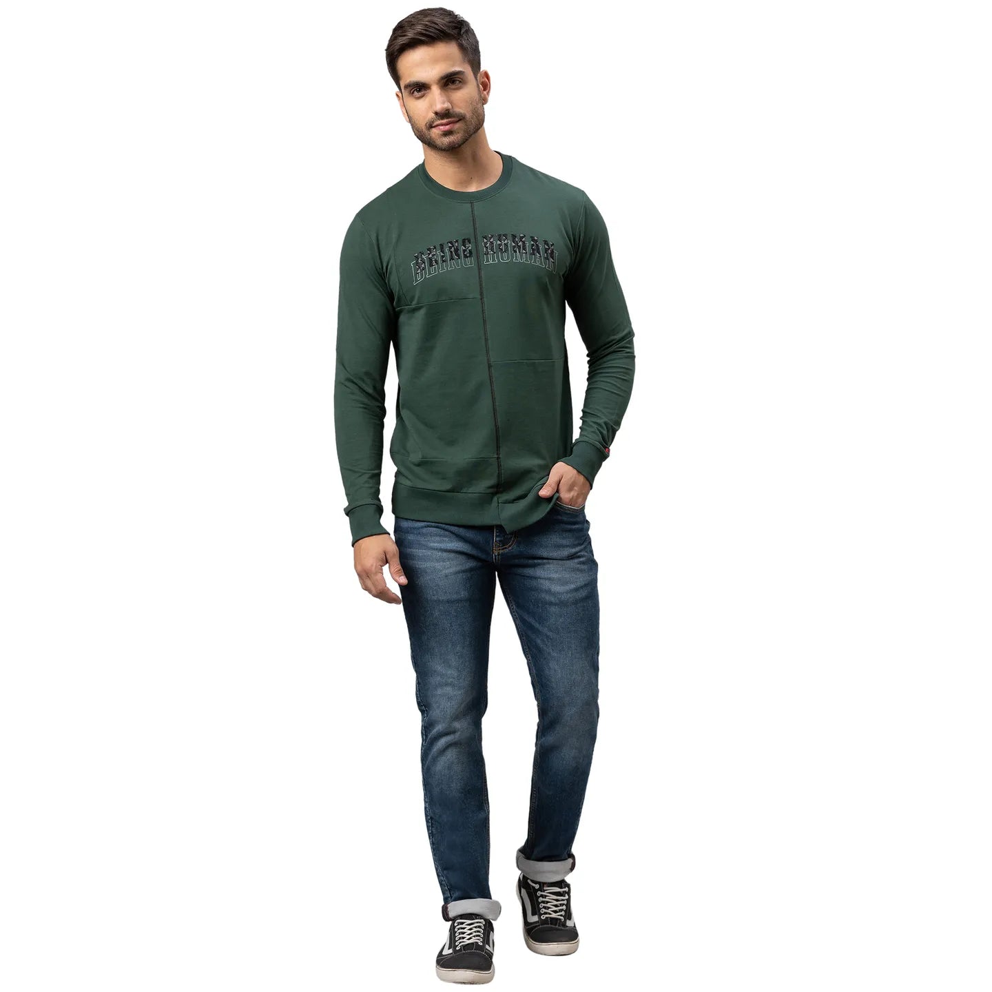 Being Human Clothing Men Regular Fit Crew Neck Sweatshirt-Forest Green
