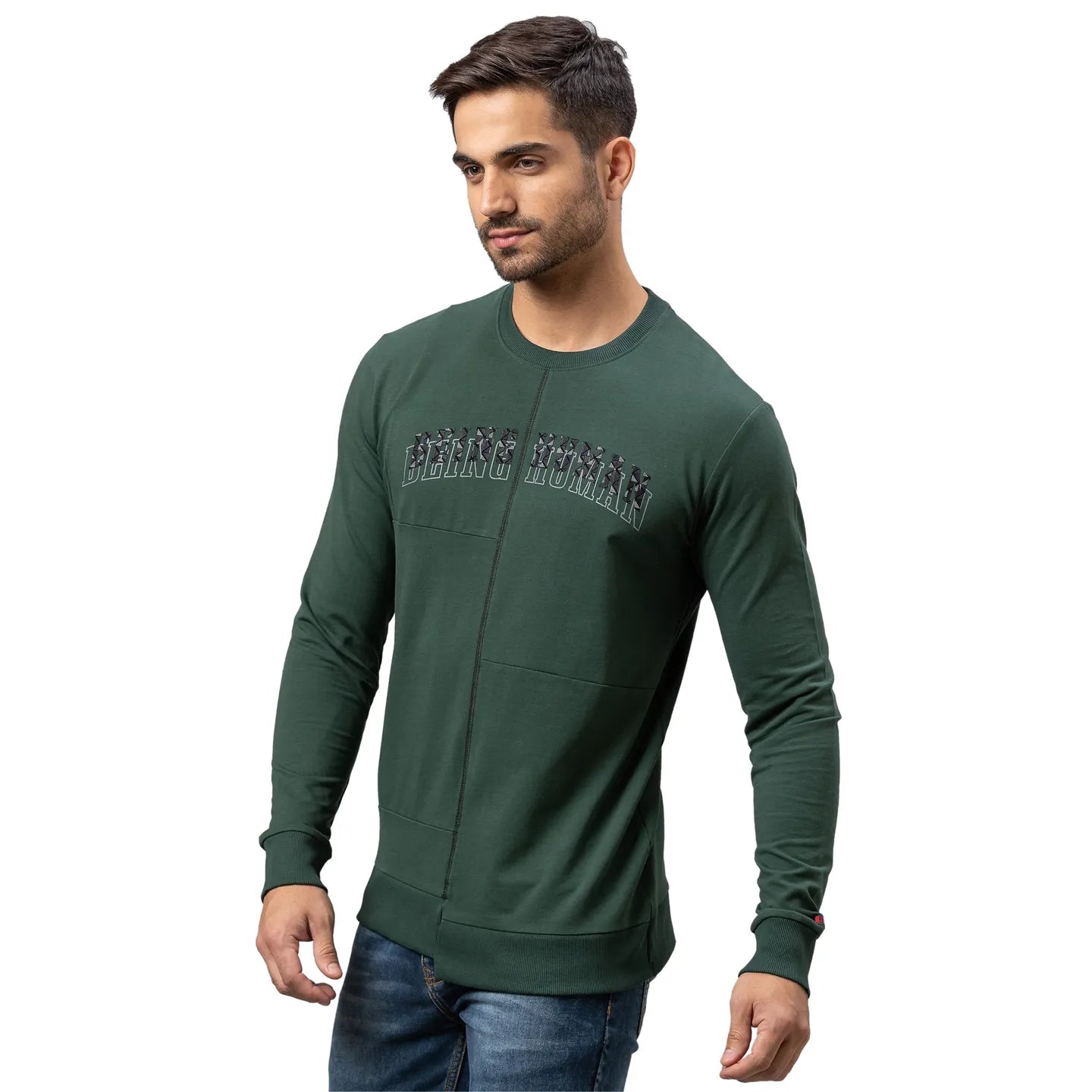 Being Human Clothing Men Regular Fit Crew Neck Sweatshirt-Forest Green