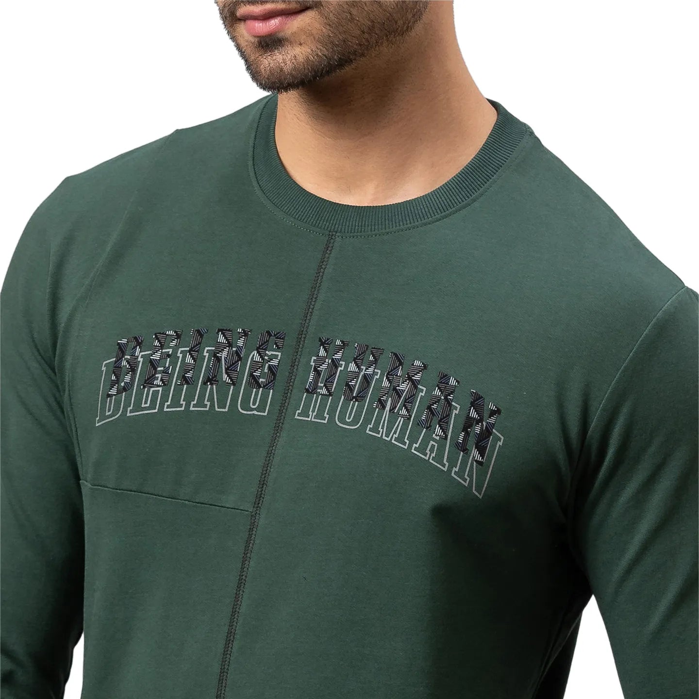 Being Human Clothing Men Regular Fit Crew Neck Sweatshirt-Forest Green
