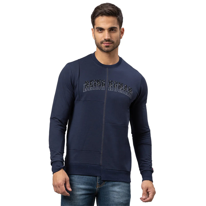 Navy Regular Fit Round Neck Men's Sweatshirt by Being Human Clothing