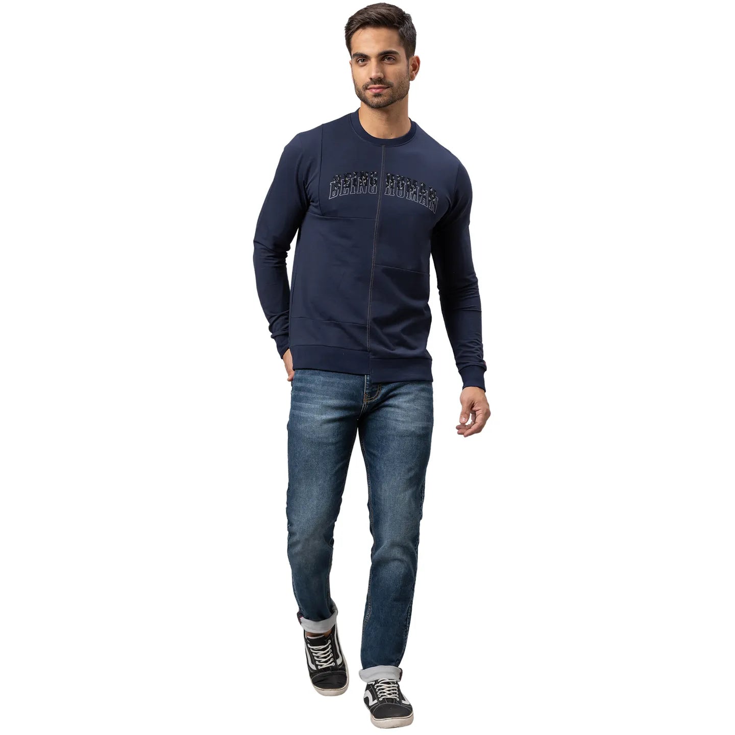Being Human Clothing Men Regular Fit Crew Neck Sweatshirt-Navy
