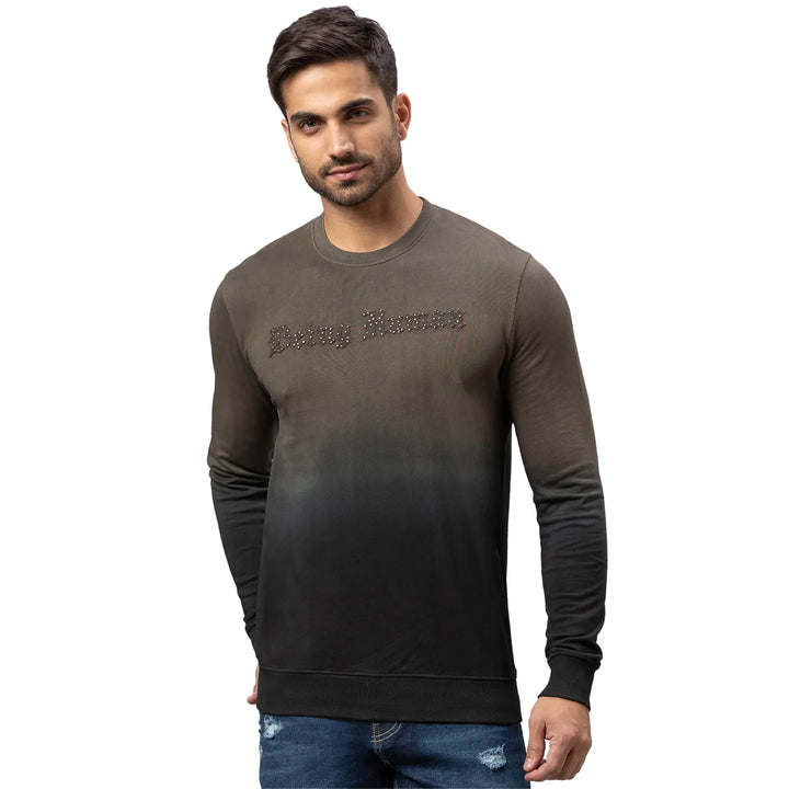 Olive Regular Fit Round Neck Long Sleeves Cotton Men's Sweatshirt