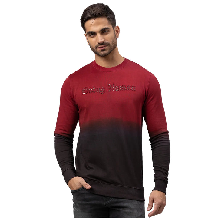 Red Regular Fit Round Neck Long Sleeves Cotton Men's Sweatshirt by Being Human Clothing