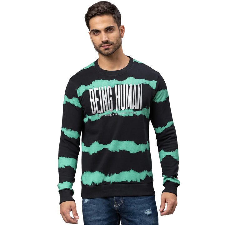 Black Regular Fit Round Neck Long Sleeves Cotton Men's Sweatshirt