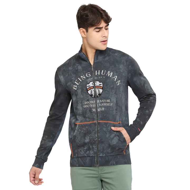 Black Regular Fit Round Neck Long Sleeves Cotton Men's Sweatshirt by Being Human Clothing
