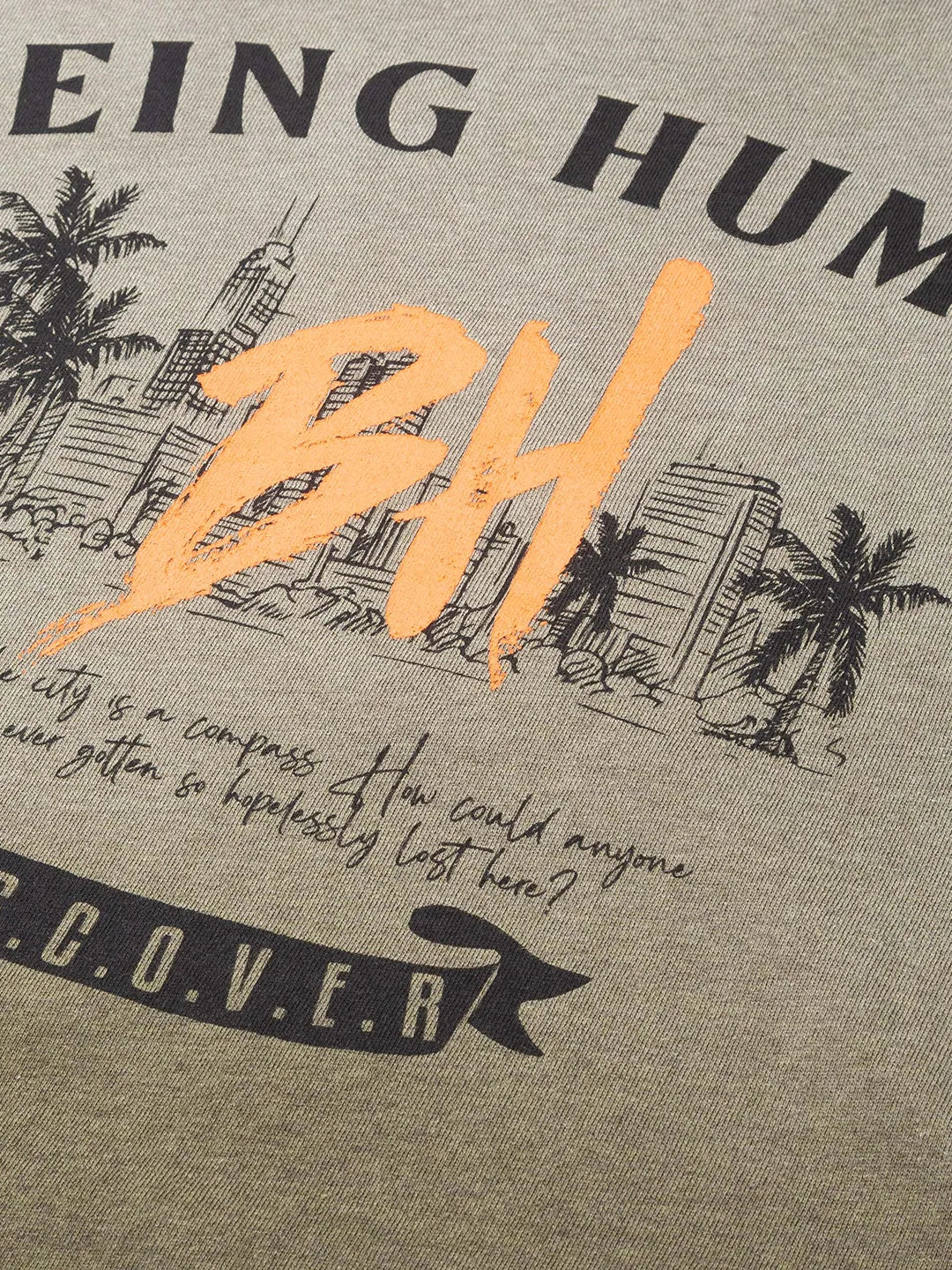 Being Human Clothing Men Regular Fit Crew Neck Sweatshirt-Olive Melange