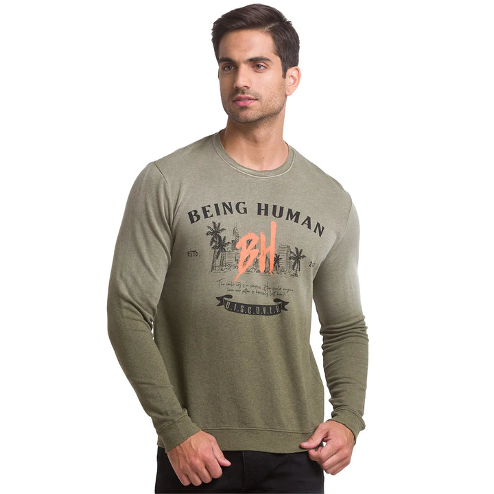 Olive Regular Fit Men's Sweatshirt by Being Human Clothing