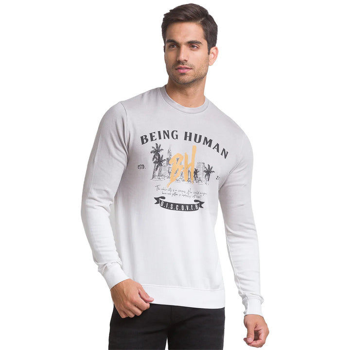 White Regular Fit Men's Sweatshirt by Being Human Clothing