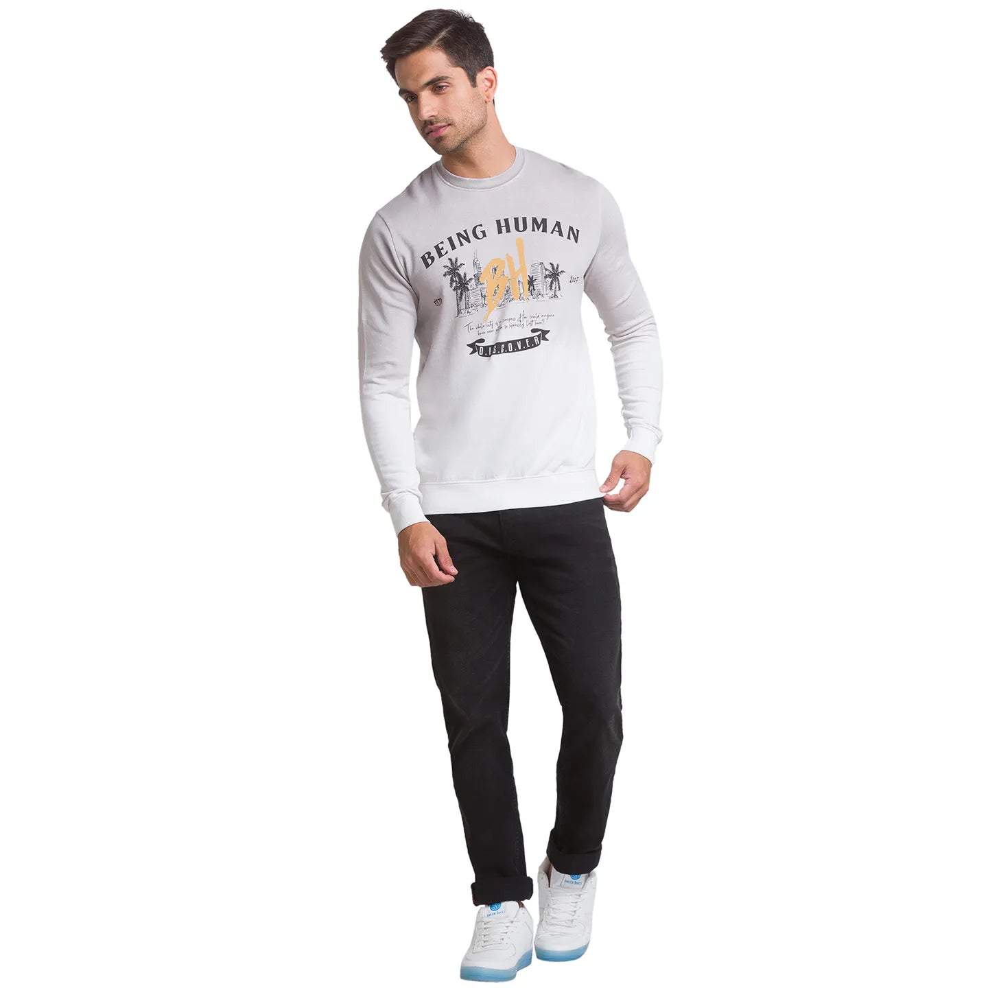 Being Human Clothing Men Regular Fit Crew Neck Sweatshirt-White
