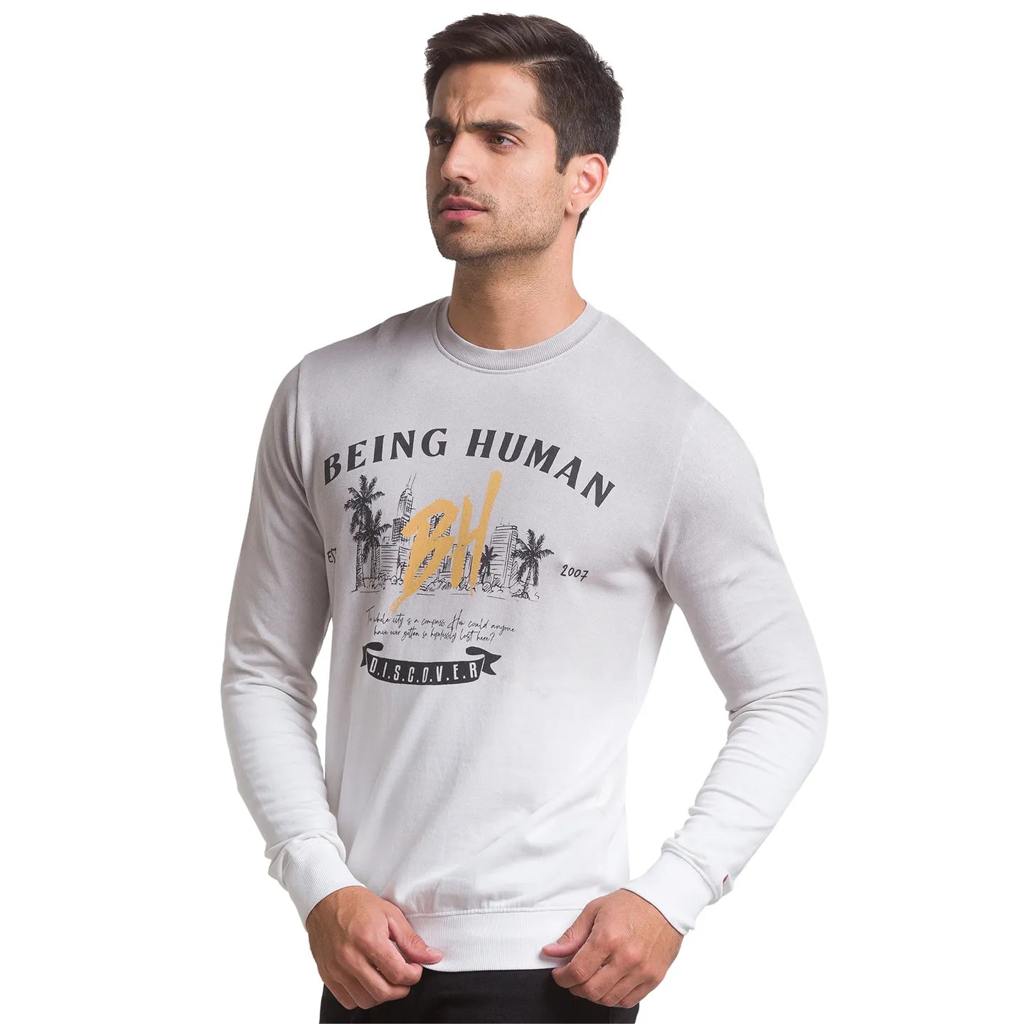 Being Human Clothing Men Regular Fit Crew Neck Sweatshirt-White