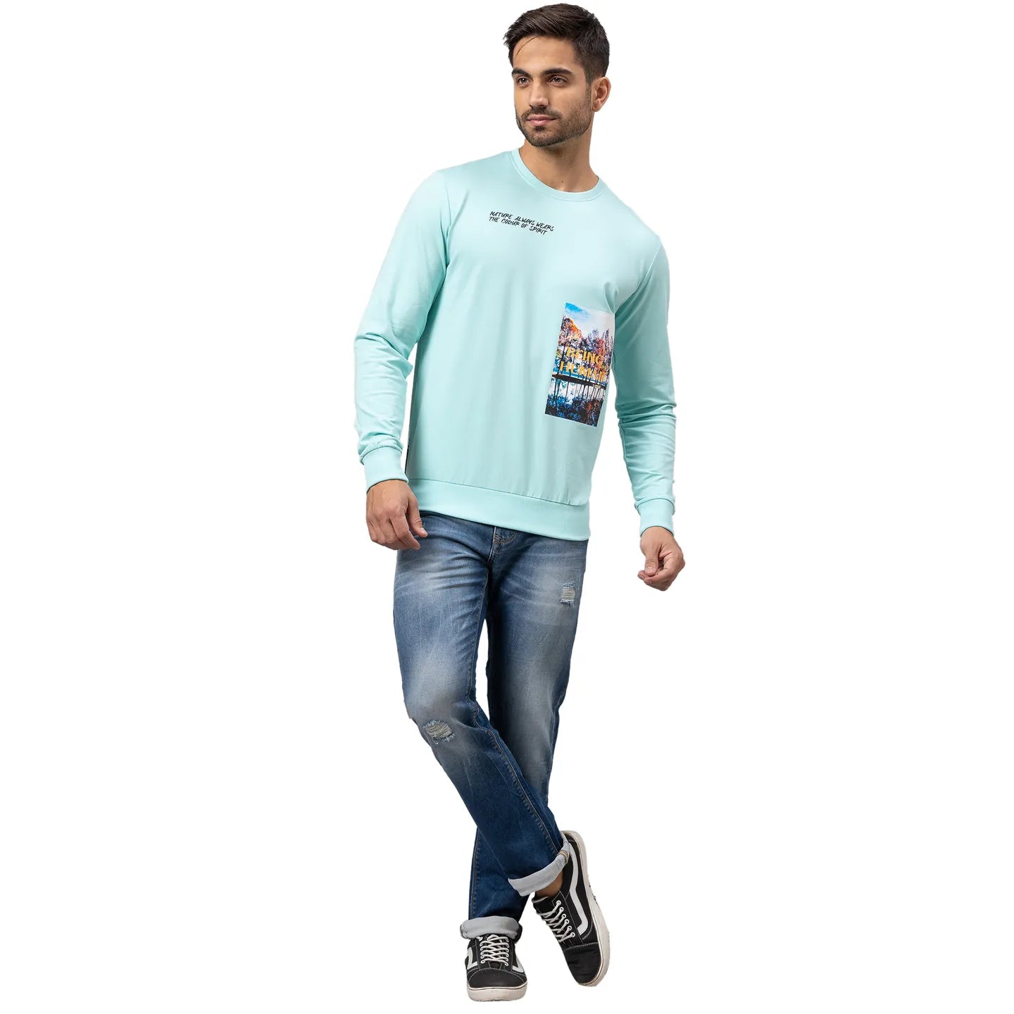 Being Human Clothing Men Regular Fit Crew Neck Sweatshirt-Aqua Green