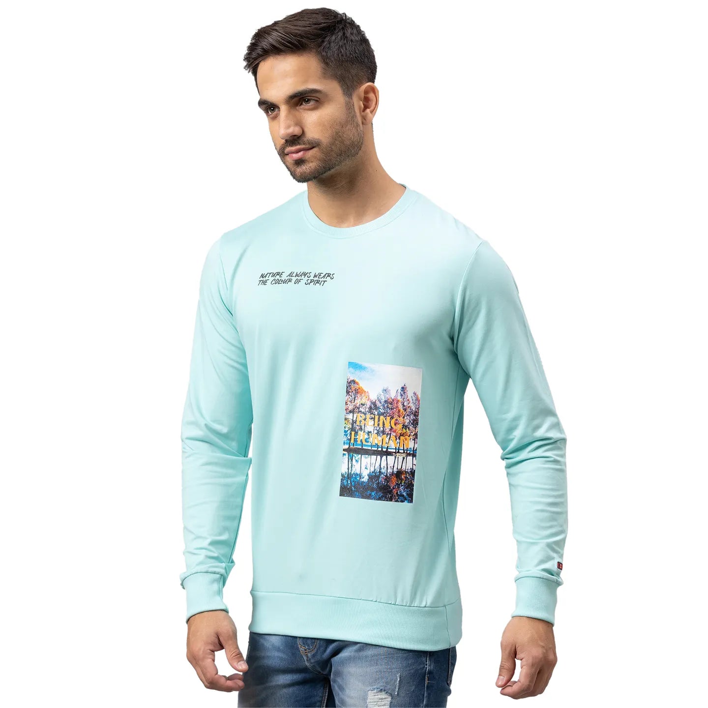 Being Human Clothing Men Regular Fit Crew Neck Sweatshirt-Aqua Green