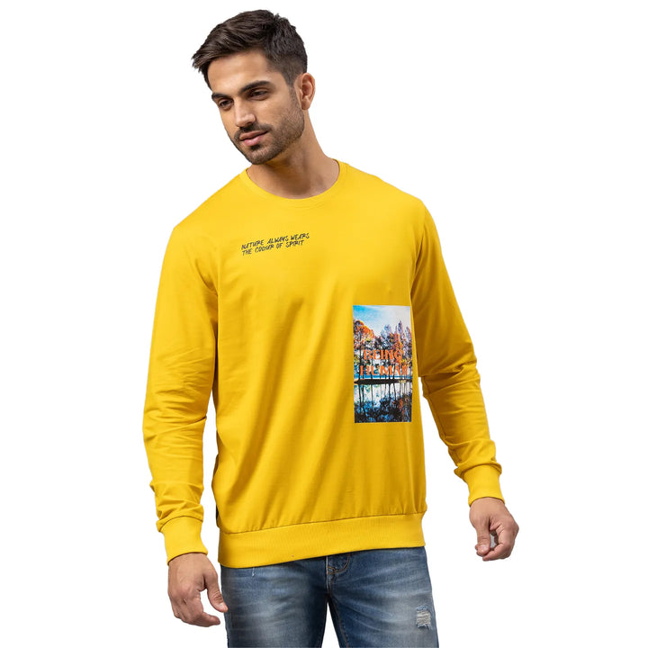 Yellow Regular Fit Round Neck Long Sleeves Cotton Men's Sweatshirt by Being Human Clothing