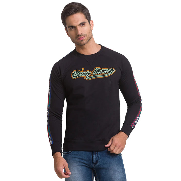Black Regular Fit Round Neck Men's Sweatshirt by Being Human Clothing