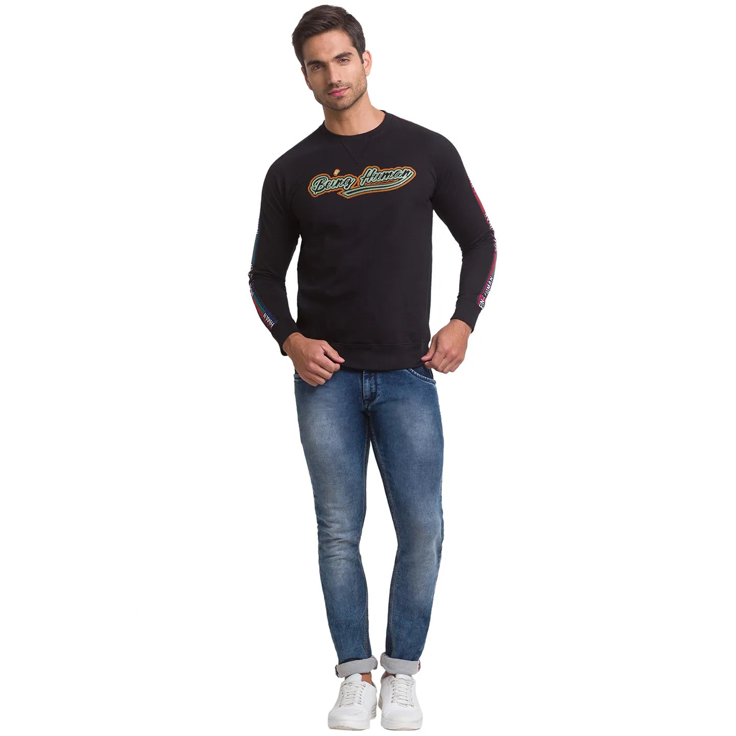 Being Human Clothing Men Regular Fit Crew Neck Sweatshirt-Black
