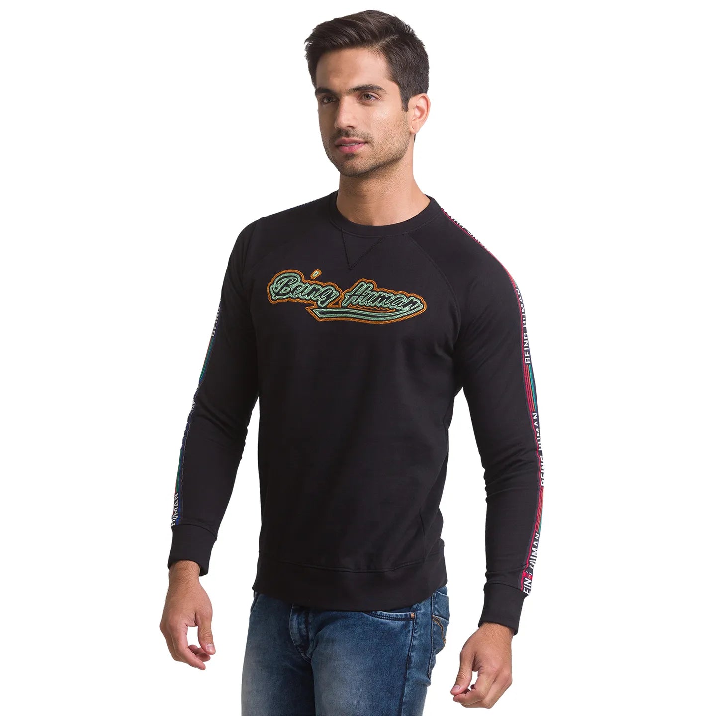 Being Human Clothing Men Regular Fit Crew Neck Sweatshirt-Black