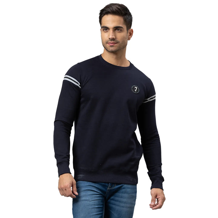 Blue Regular Fit Round Neck Long Sleeves Cotton Men's Sweatshirt