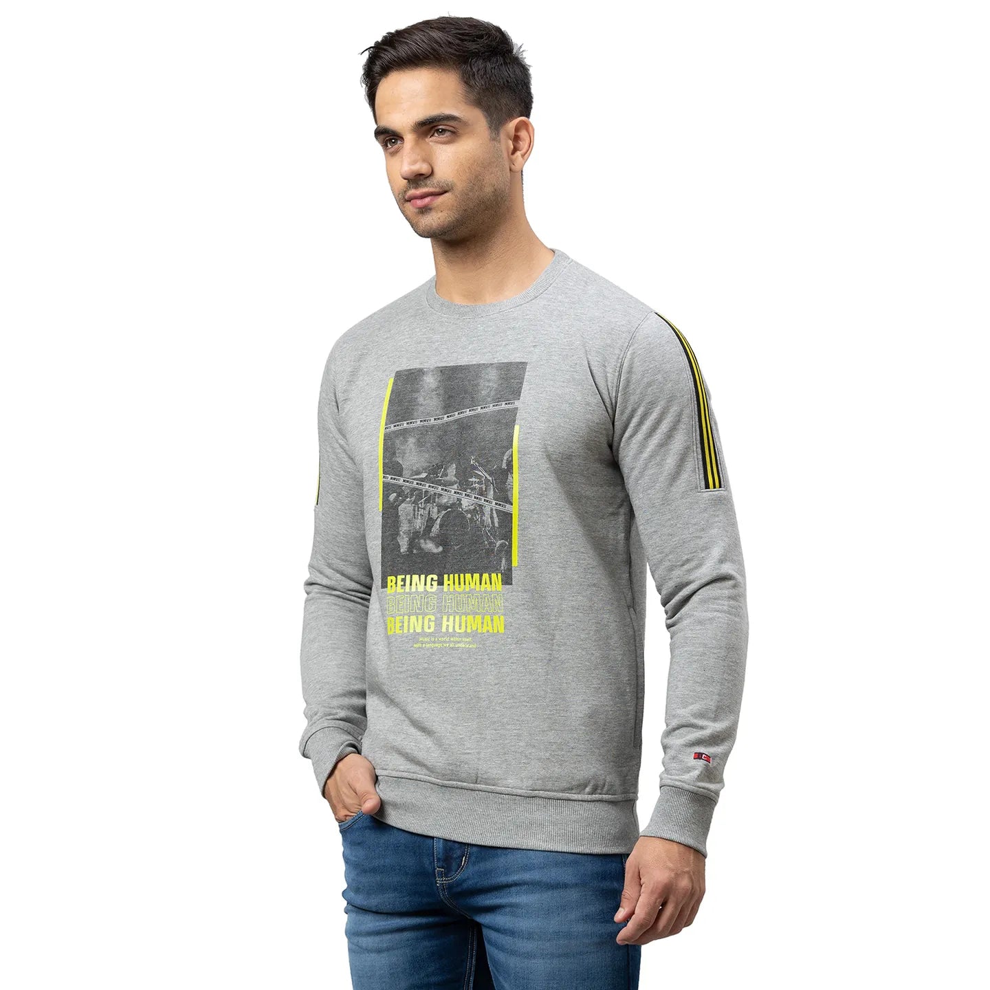 Being Human Clothing Men Regular Fit Crew Neck Sweatshirt-Grey Melange