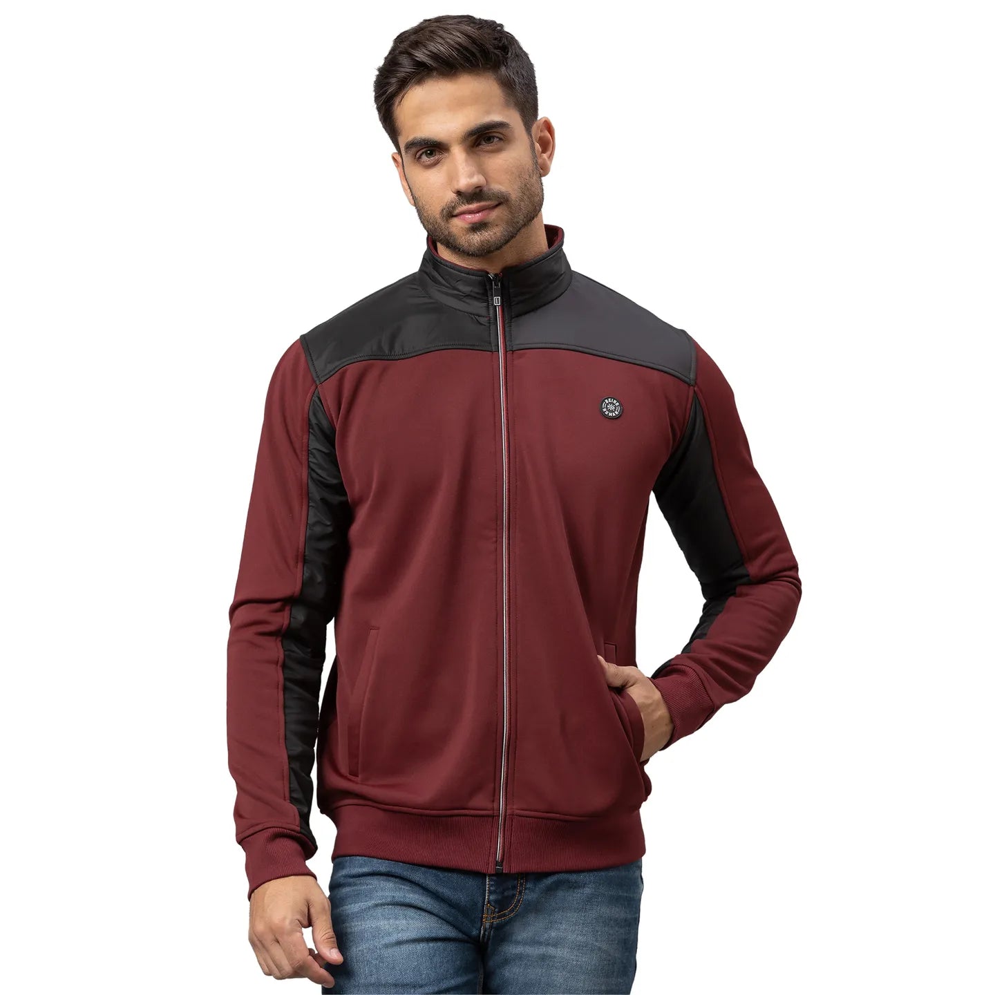 Being Human Clothing Men Regular Fit Crew Neck Sweatshirt-Burgundy/Black