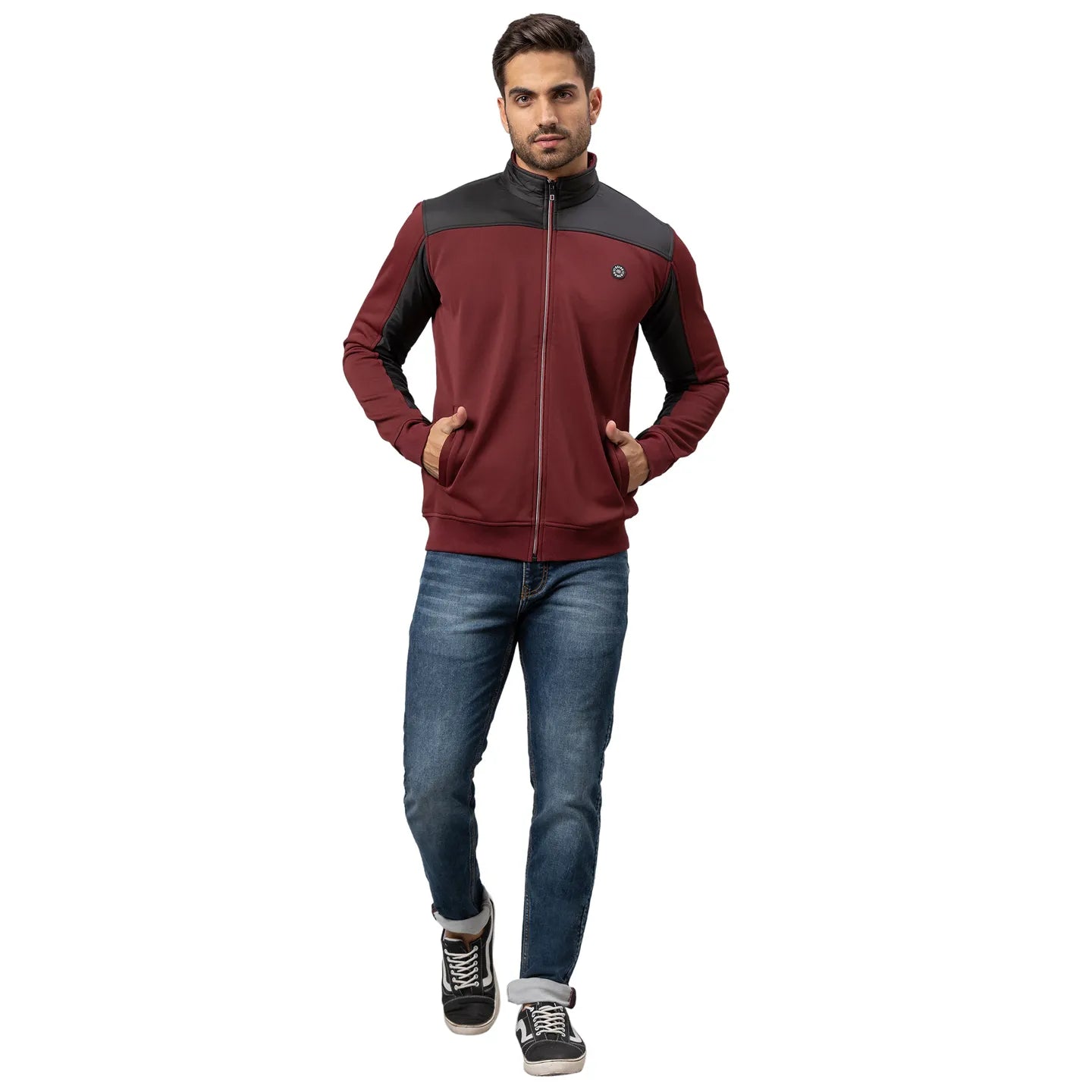 Being Human Clothing Men Regular Fit Crew Neck Sweatshirt-Burgundy/Black