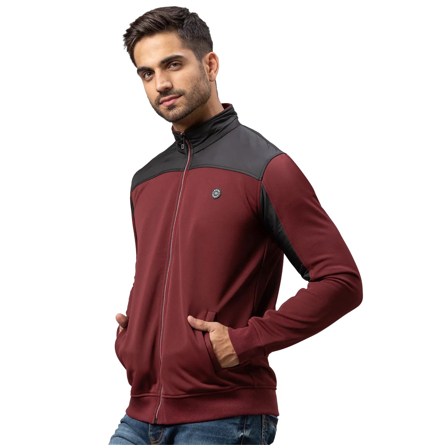 Being Human Clothing Men Regular Fit Crew Neck Sweatshirt-Burgundy/Black