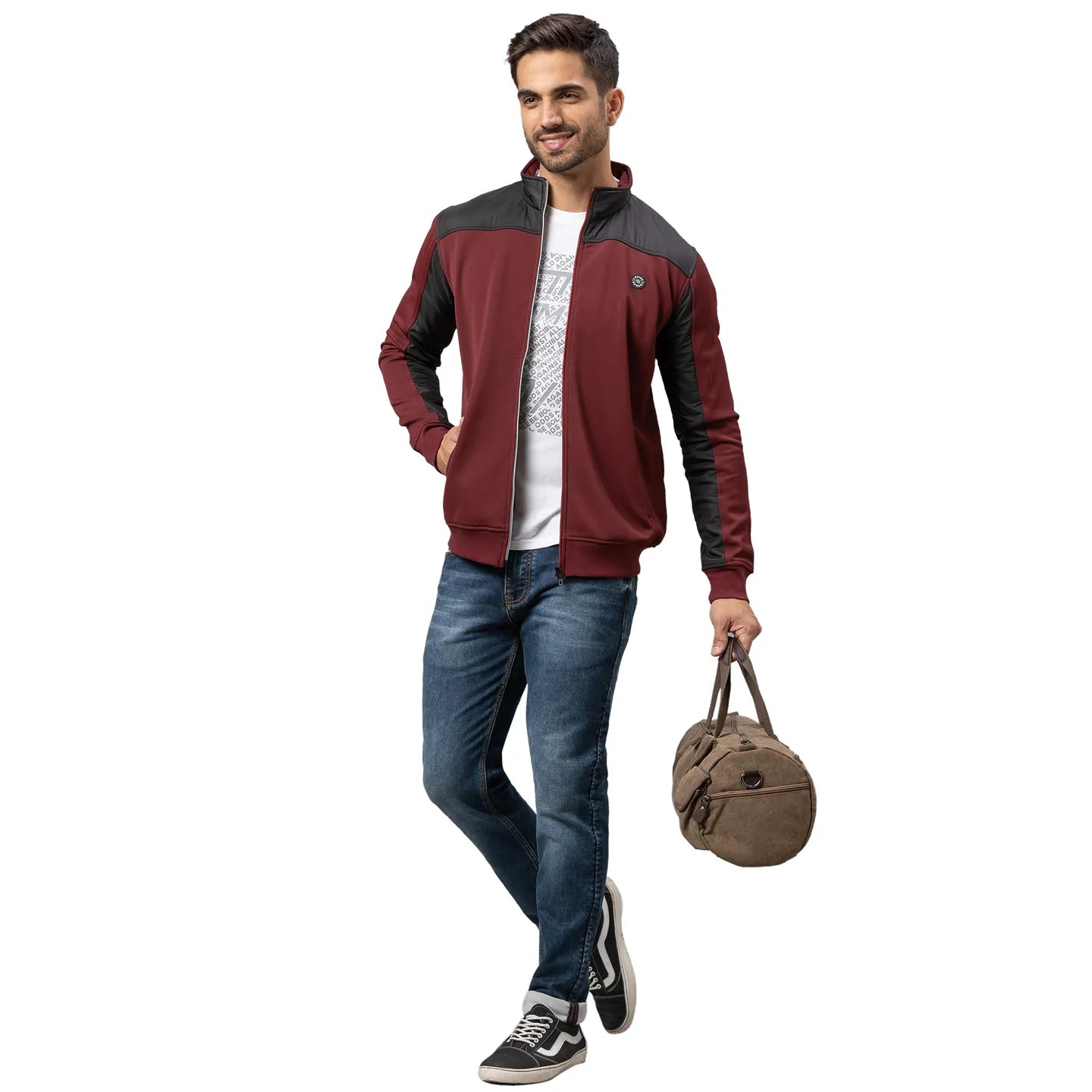 Being Human Clothing Men Regular Fit Crew Neck Sweatshirt-Burgundy/Black