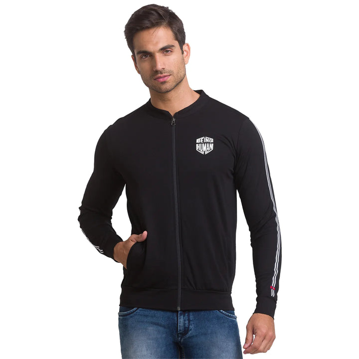 Black Regular Fit Round Neck Long Sleeves Rayon Men's Sweatshirt