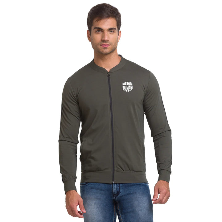 Olive Regular Fit Round Neck Long Sleeves Rayon Men's Sweatshirt