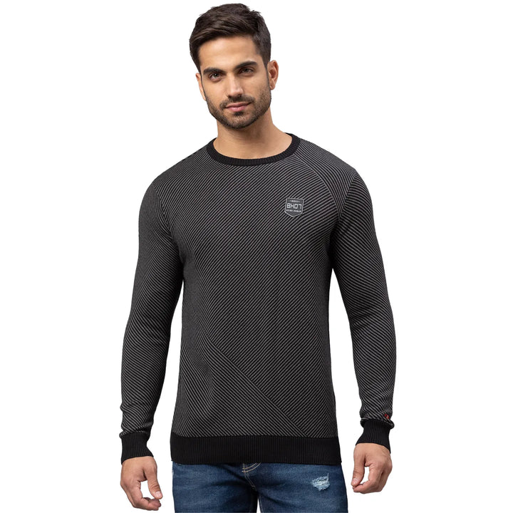 Black Regular Fit Round Neck Long Sleeves Cotton Men's Sweatshirt