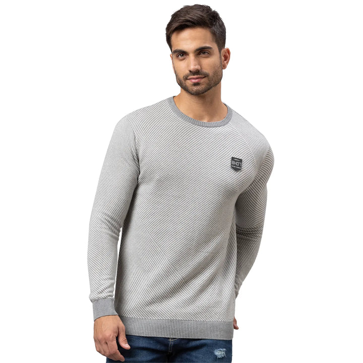 Grey Regular Fit Round Neck Long Sleeves Cotton Men's Sweatshirt