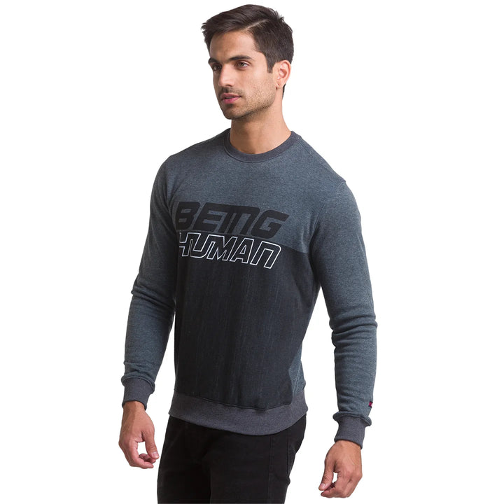 Grey Regular Fit Round Neck Long Sleeves Cotton Men's Sweatshirt by Being Human Clothing