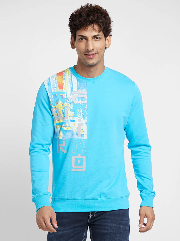 Blue Regular Fit  Long Sleeves Men's Sweatshirt