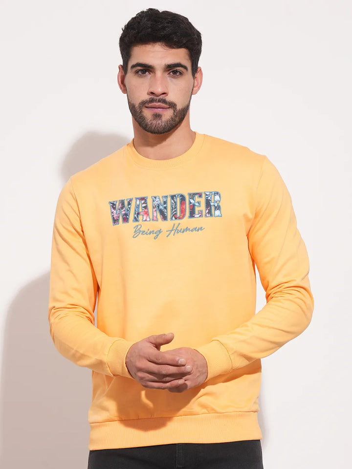 Orange Regular Fit Round Neck Long Sleeves Men's Sweatshirt