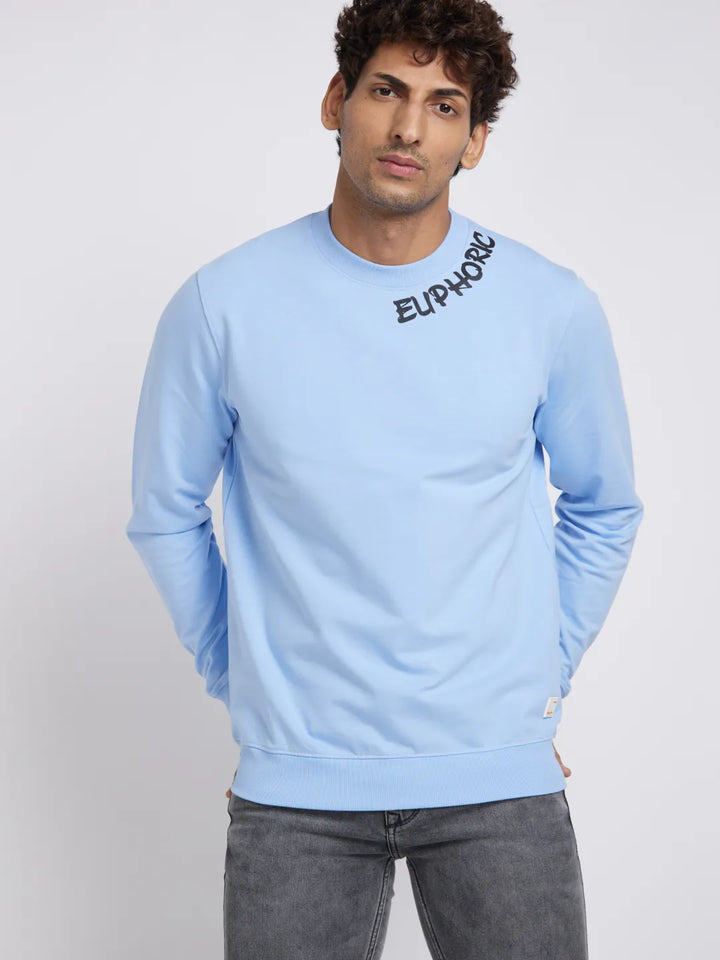 Sky Blue Regular Fit Round Neck Men's Sweatshirt