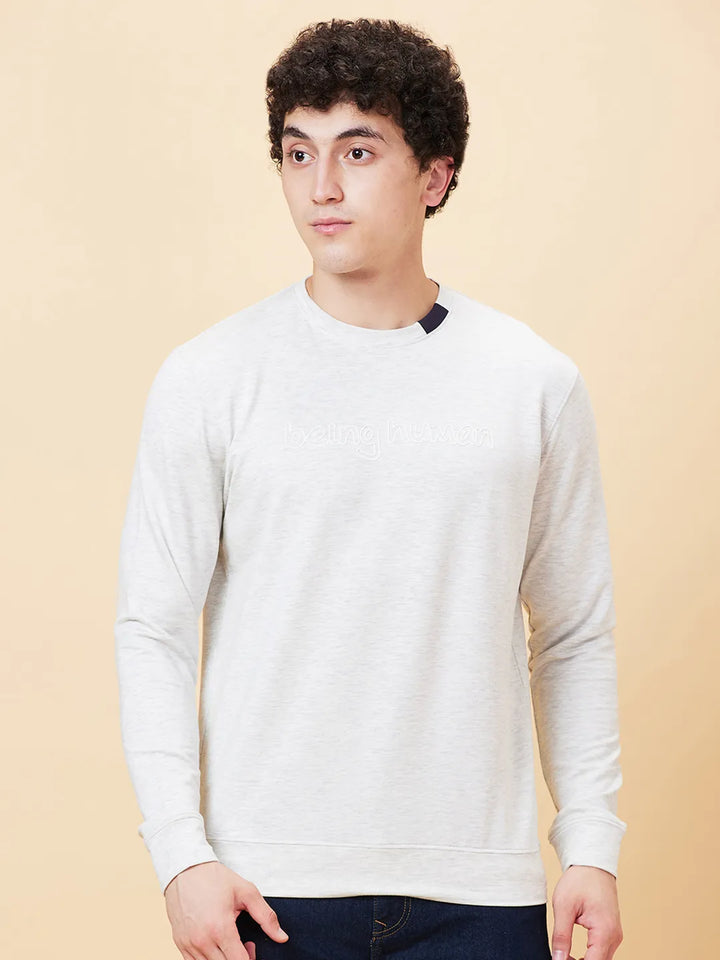 Beige Regular Fit Round Neck Long Sleeves Men's Sweatshirt by Being Human Clothing