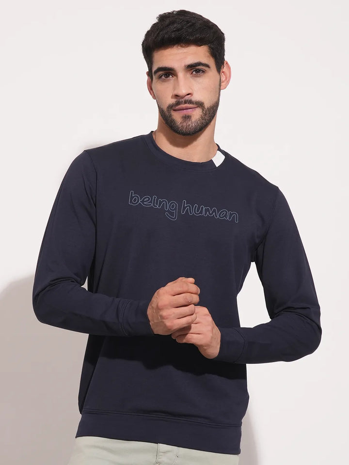 Blue Regular Fit Round Neck Long Sleeves Men's Sweatshirt