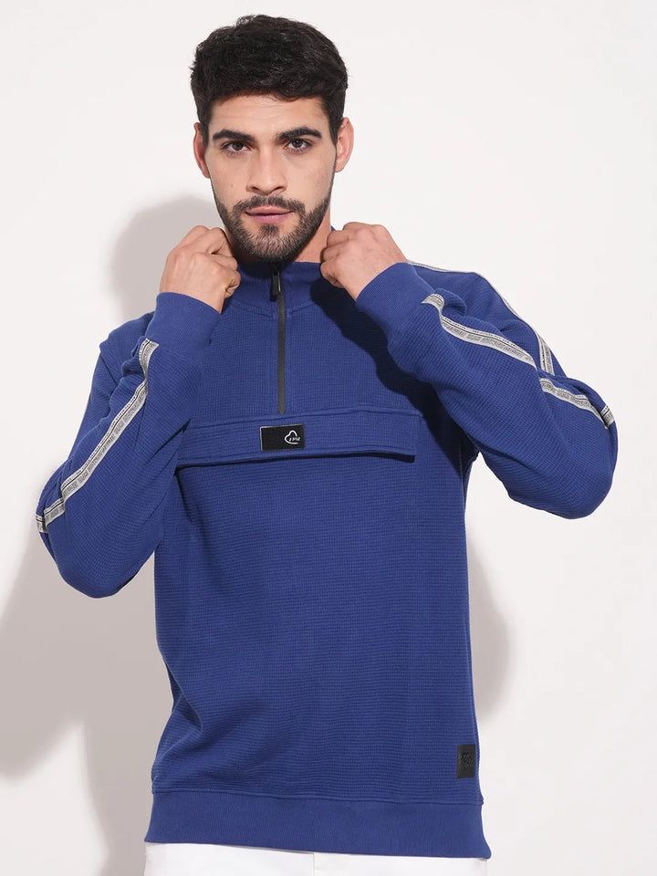 Blue Regular Fit Round Neck Long Sleeves Men's Sweatshirt