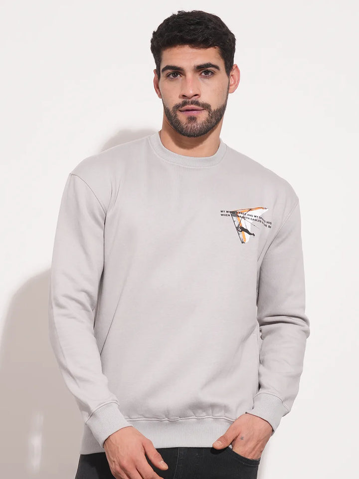 Grey Regular Fit Round Neck Long Sleeves Men's Sweatshirt