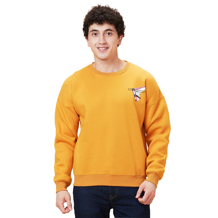 Orange Regular Fit Round Neck Long Sleeves Men's Sweatshirt