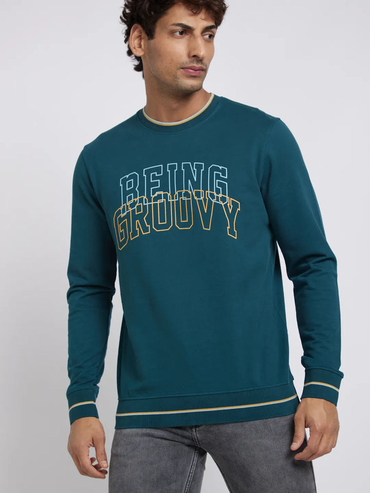Green Regular Fit Round Neck Long Sleeves Men's Sweatshirt